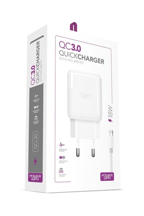 Powerway QCL30 Iphone 18W Hızlı Şarj Lightning Şarj Cihazı (Kablo Dahil)